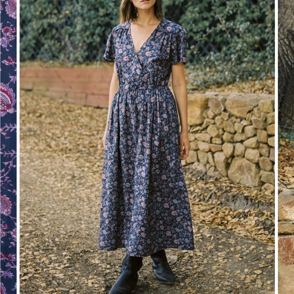 Christy Dawn Floral Midi Dress in Navy and Pink